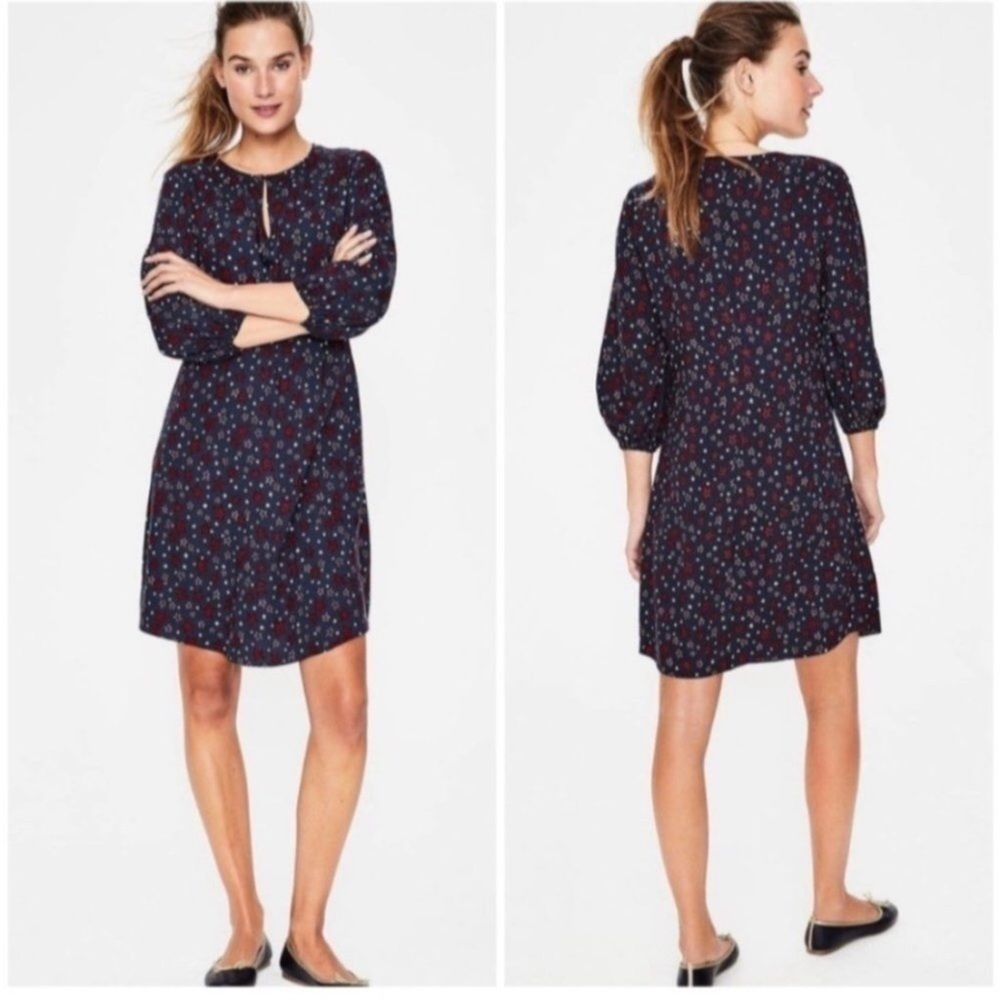 Boden Navy Stars Vanessa Shift Dress W0303 Size 8 Longβ Three Quarter Sleeve